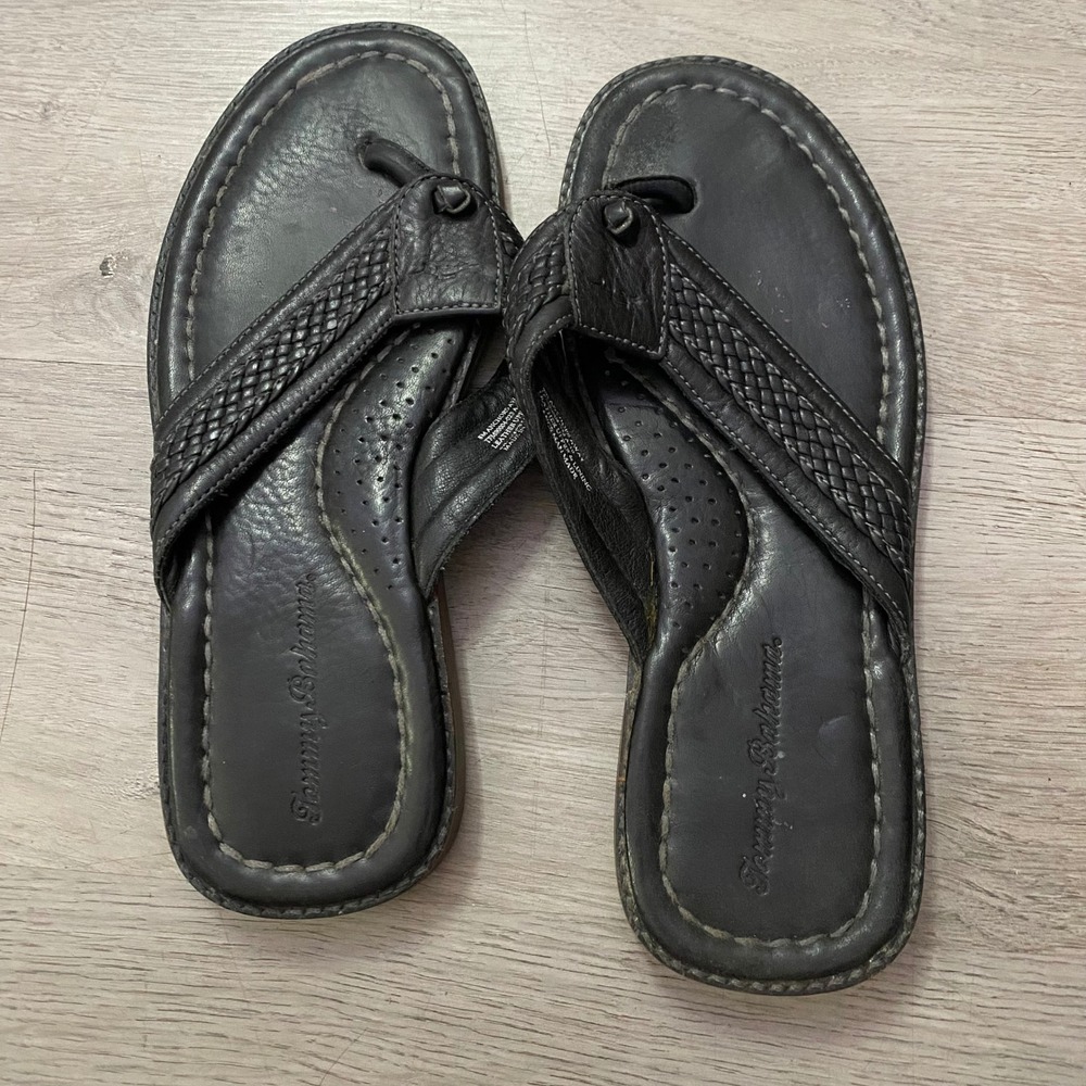 Tommy Bahama Anchors Away Sandals Mens 8 Dark Brown Woven Leather Flip Flops